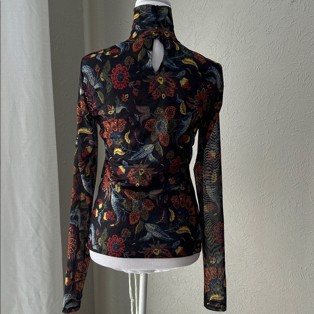 cinq à sept floral mesh mock neck long sleeve top size small - Picture 5 of 12